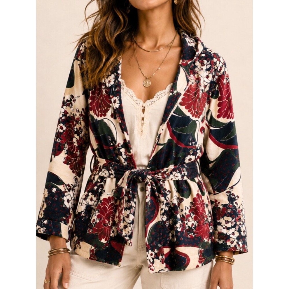 Lucky Brand Jingo Floral Print Kimono Hoodie Jacket